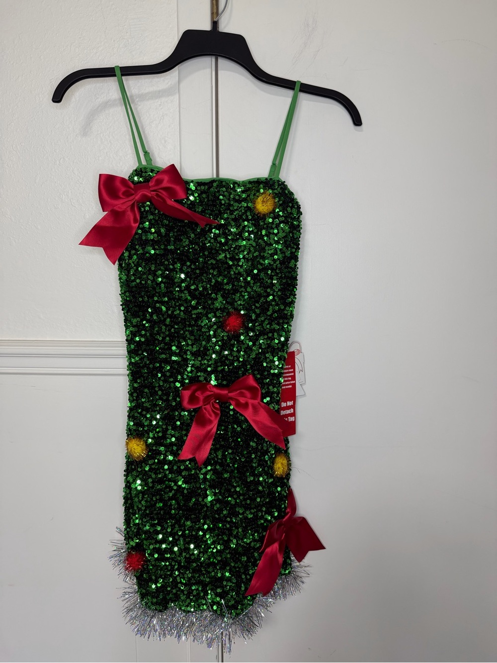 Eyeshadow Green Sequin Holiday Dress with Red Bow Accents size M